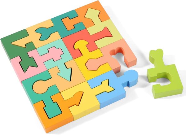 Wooden Shapes Puzzles Blocks Geometric Brain Teaser Montessori Toys Jigsaw 3D Logic IQ Game Shape Sorter Preschool  Educational Learning Gift for 3 4 5 6 Year Old Toddlers Kids Boys Girls