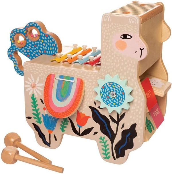 Wooden Instrument for Toddlers with Maraca, Clacking Saddlebags, Drumsticks, Washboard & Xylophone