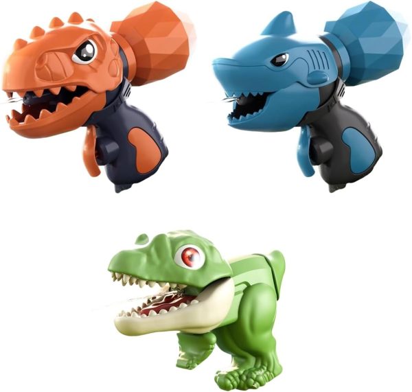 3Pcs Cute Dinosaur Water Gun, Shark Water Gun, Fight Summer Water Toys for Kids. Outdoor Water ToysSquirt Guns for Summer Swimming Pool Beach Party, Water Fighting Games for Boys & Girls
