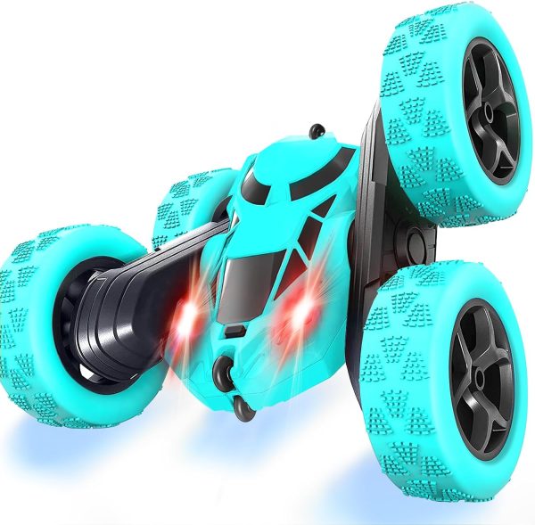 Remote Control Car Stunt RC Cars, 90 Min Playtime, 2.4Ghz Double Sided 360° Rotating RC Crawler with Headlights, 4WD Off Road Drift RC Race Car Toy for Boys and Girls Aged 6-12 Light Blue