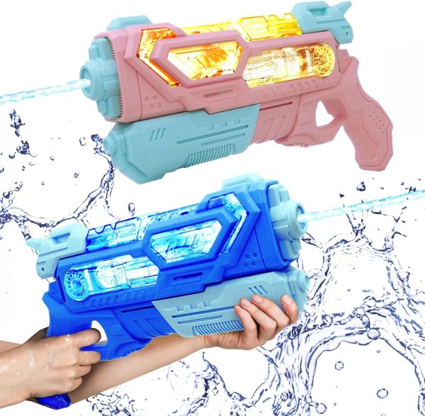 Super Water Gun for Kids Adults, 2 Pack Squirt Blasters 600cc Super Water Gun Soaker, Ideal Toys for Boys Girls Summer Outdoor Swimming Pool Beach Sand Water Fighting Fun(Blue and Pink)