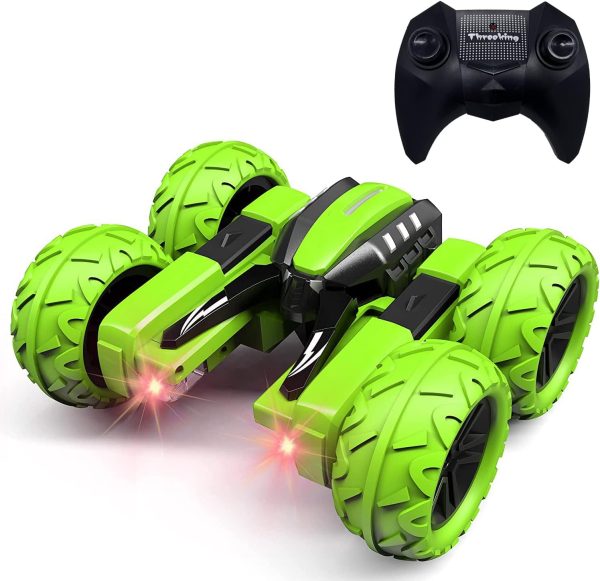 RC Rotating Stunt Cars Flowering Remote Control Cars Toys with Lights Double-Sided Driving 360-degree Flips Rotating Car Toy, Green