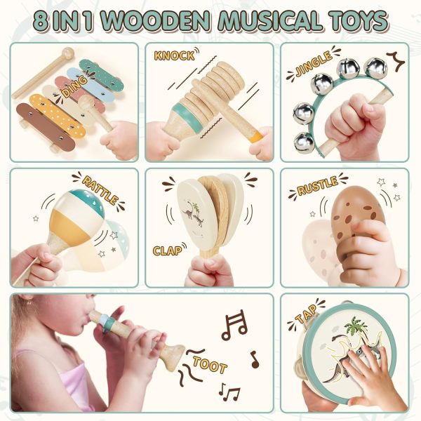 Baby Musical Instruments for Toddlers 1-3, Montessori Wooden Toys for 1 Year Old, 18 Months Xylophone Maracas Percussion Toy Set with Storage Bag, Christmas Birthday Gifts for Boys Girls Age 2-4 - Image 2