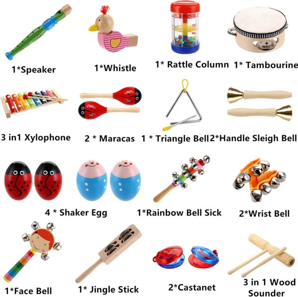 Toddler Musical Instruments, Kids Wooden Percussion Instruments Toys, Baby Rhythm Music Education Toys Set for Preschool Educational Early Learning, Boys and Girls with Storage Bag - Image 2