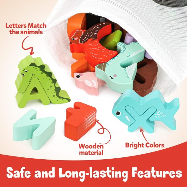 Wooden Alphabet Puzzle ABC Letter Animals Puzzles for Toddlers Montessori Sorting Blocks Board Preschool Matching Game Jigsaw Educational Early Learning Toy Gifts for Kids Boys Girls Ages 3-5 - Image 2