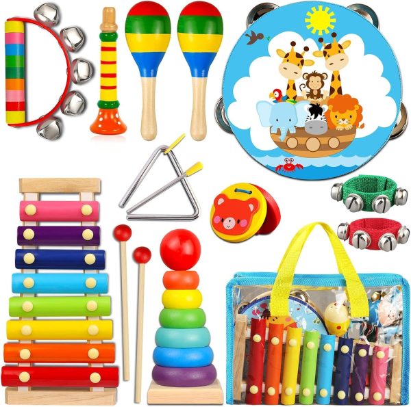 Toddler Musical Instruments,Wooden Percussion Instruments for Baby Kids Preschool Educational Musical Toys Set Boys and Girls with Carrying Bag