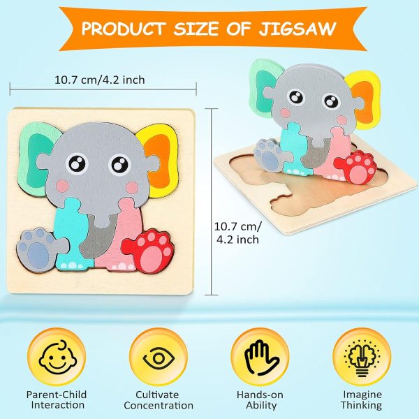 6 Pack Wooden Puzzles for Toddler 1-3 Years Old Wood Jigsaw Puzzles for Boys Montessori Games and Educational Toys for Kids Wooden Toddler Puzzles Present (Animal) - Image 2