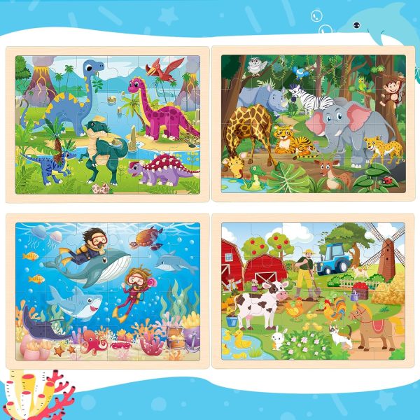 Wooden Animals Puzzles for Kids Age 3 4 5 Year Old, 4 Pack 24 Pcs Montessori Toddler Jigsaw Puzzles for Girl boy Activities Preschool Learning Educational Birthday Gift Travel Autistic Wooden Toys - Image 2