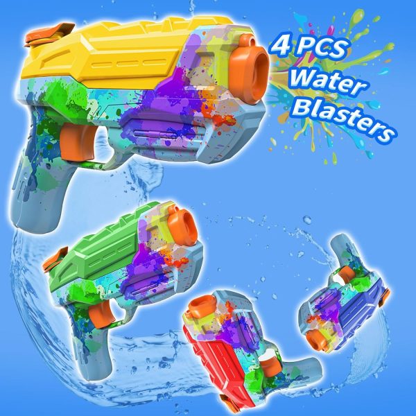 4 Pack Water Gun for Kids, Watercolor Squirt Gun with Trigger Super Water Blaster Soaker Squirters Toys, Long Range Water Pistol Gun for Summer Outdoor Pool/Beach/Yard/Party Play - Image 2